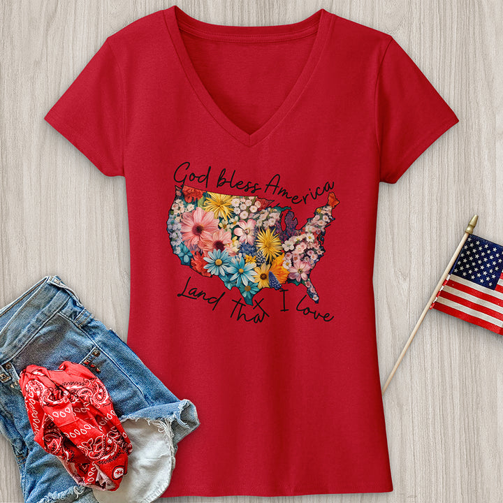 Land That I Love Flower V-Neck Tee