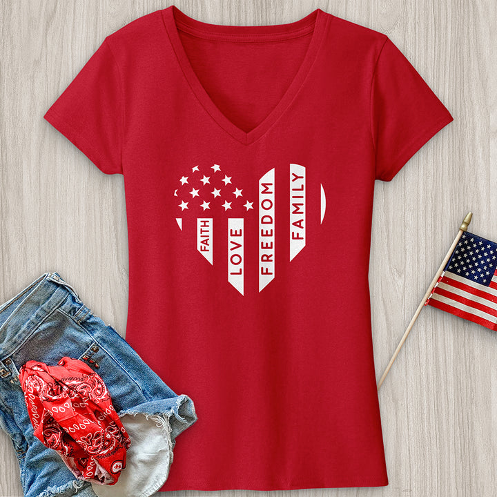 Faith Love Freedom Family V-Neck Tee