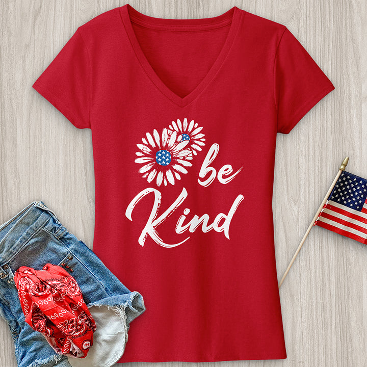 Be Kind Patriotic V-Neck Tee