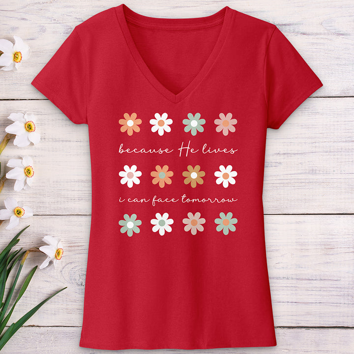 Because He Lives Boho Flowers V-Neck Tee