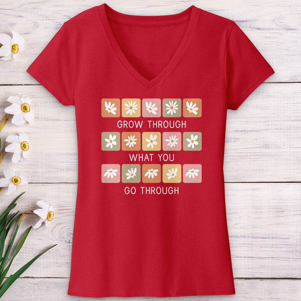 Grow Through Retro Daisies V-Neck Tee