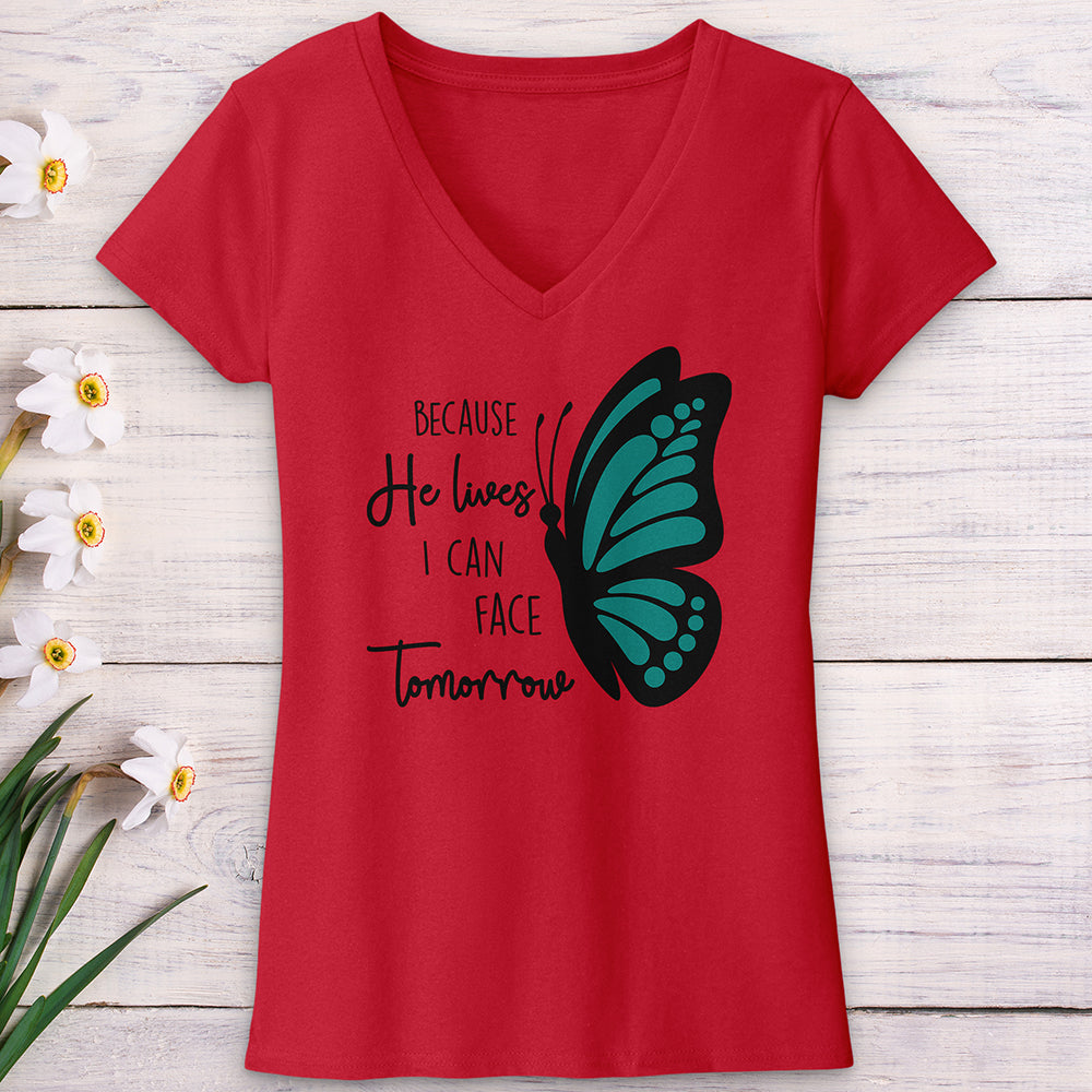 Because He Lives Butterfly 2 V-Neck Tee