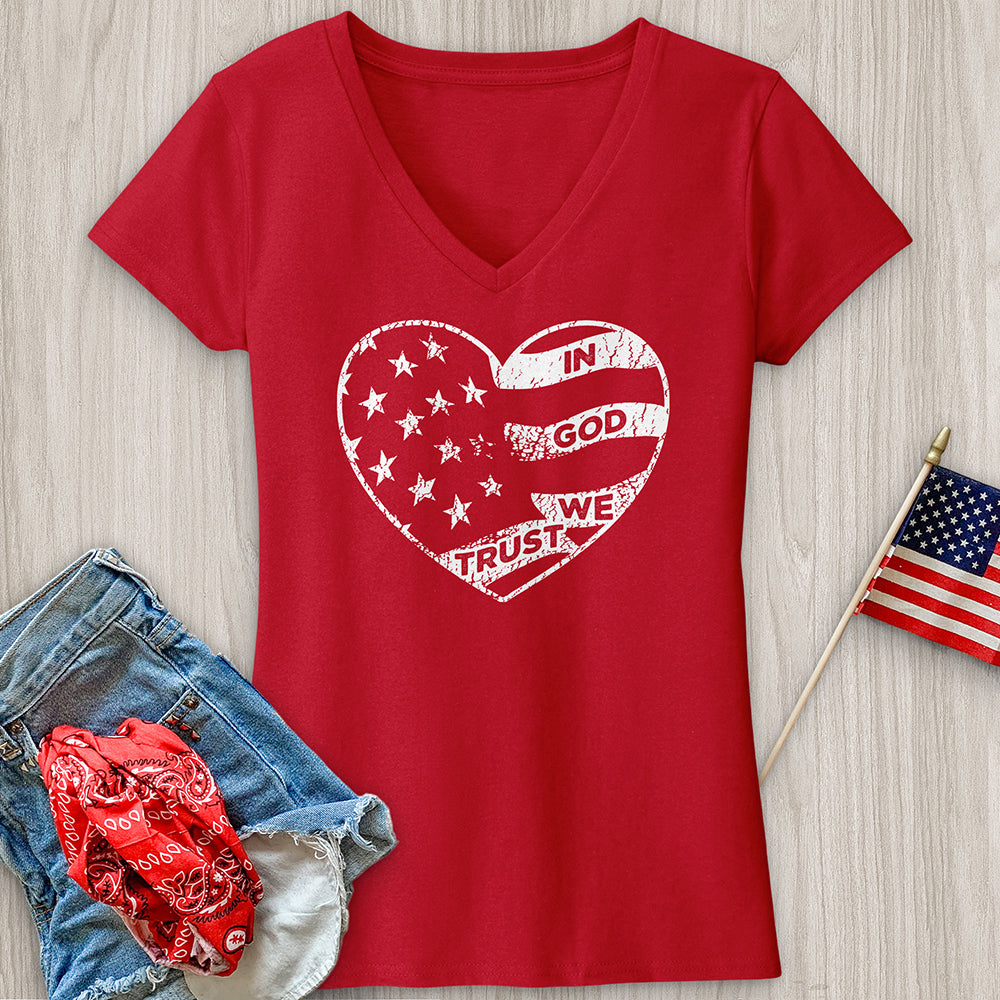 In God We Trust Faded Heart V-Neck Tee