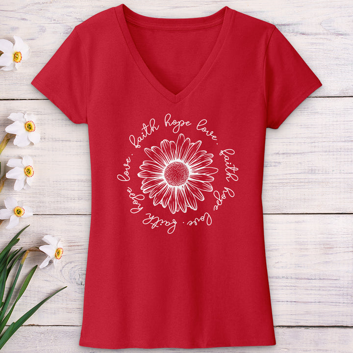 Faith Hope Love White Flower V-Neck Tee