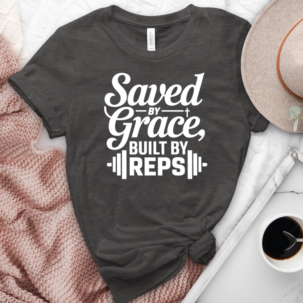 Saved By Grace Built By Reps Heathered Tee