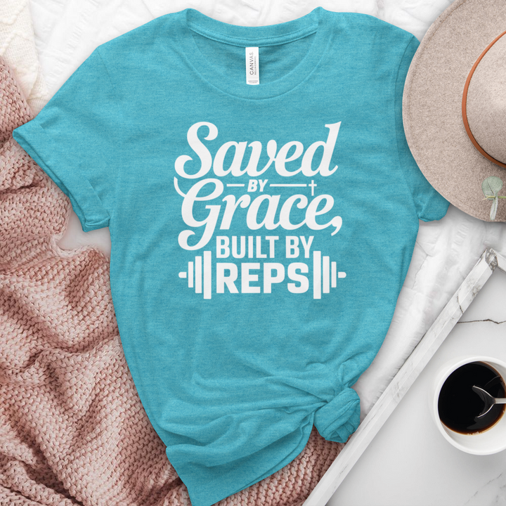 Saved By Grace Built By Reps Heathered Tee