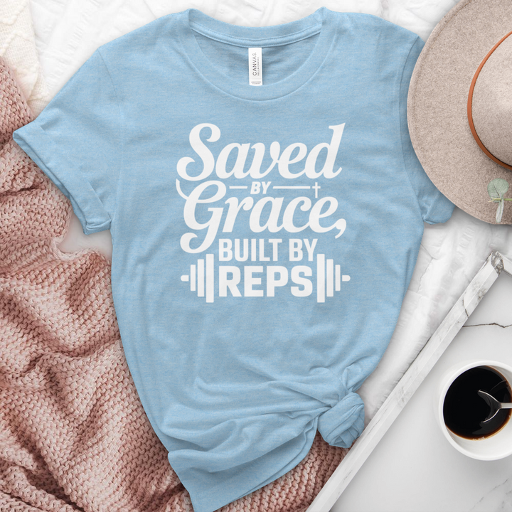 Saved By Grace Built By Reps Heathered Tee