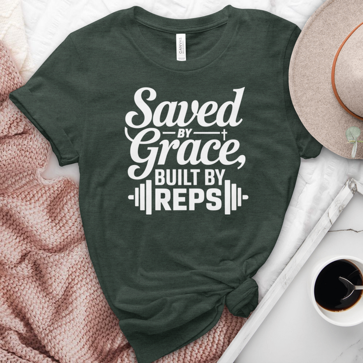 Saved By Grace Built By Reps Heathered Tee