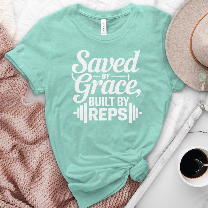 Saved By Grace Built By Reps Heathered Tee