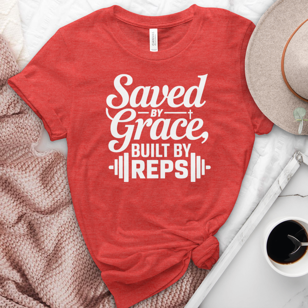 Saved By Grace Built By Reps Heathered Tee