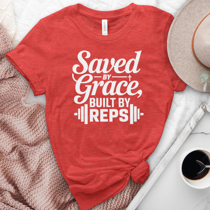 Saved By Grace Built By Reps Heathered Tee
