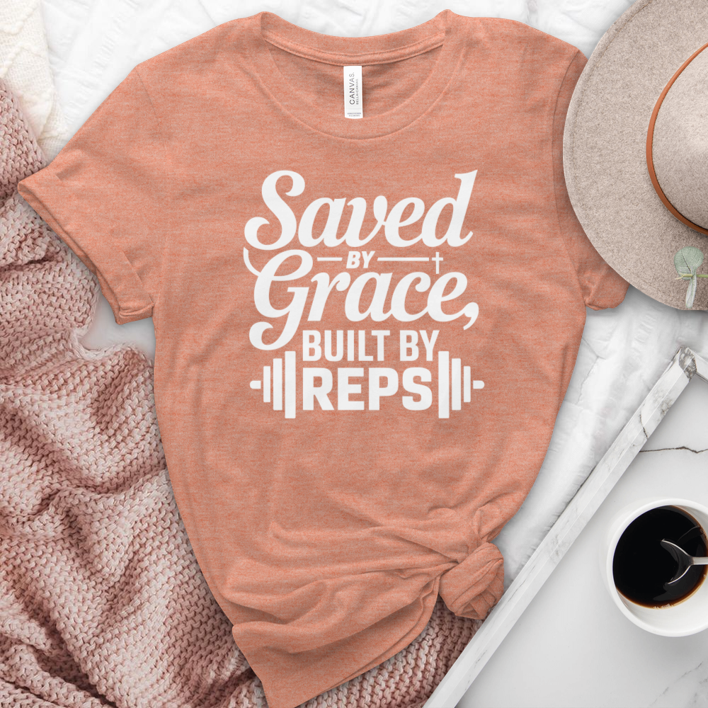 Saved By Grace Built By Reps Heathered Tee