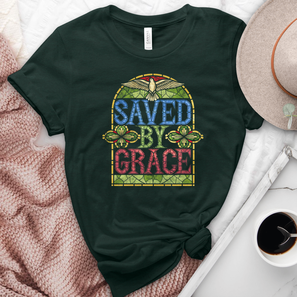 Saved By Grace Stained Glass Heathered Tee