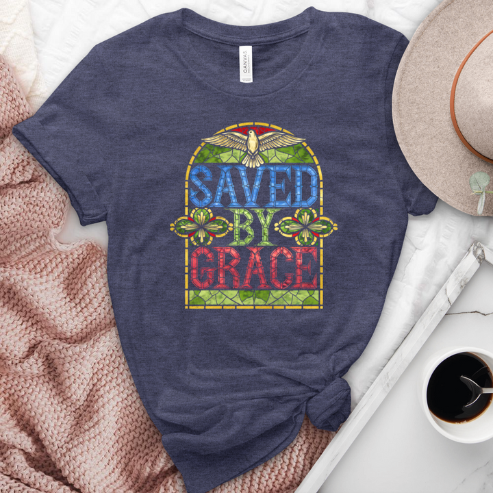 Saved By Grace Stained Glass Heathered Tee