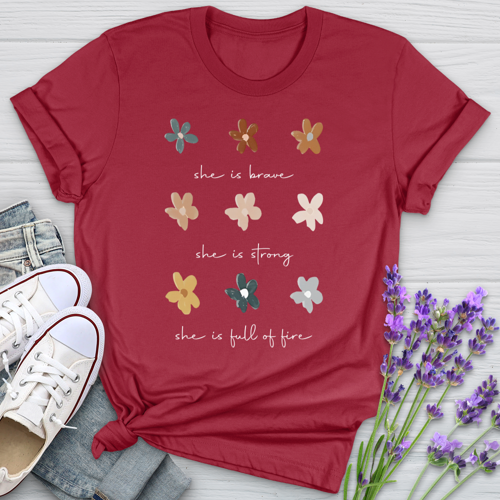 She Is Brave Flower Pattern Softstyle Tee