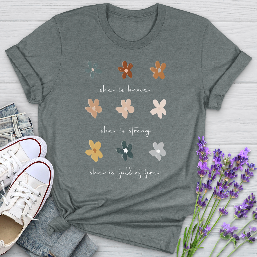 She Is Brave Flower Pattern Softstyle Tee