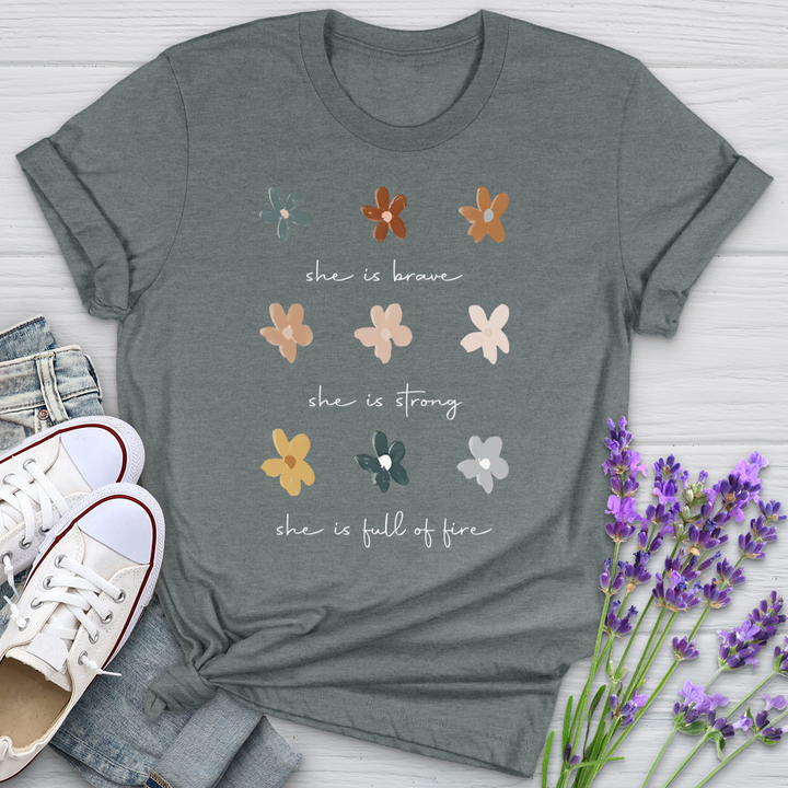 She Is Brave Flower Pattern Softstyle Tee