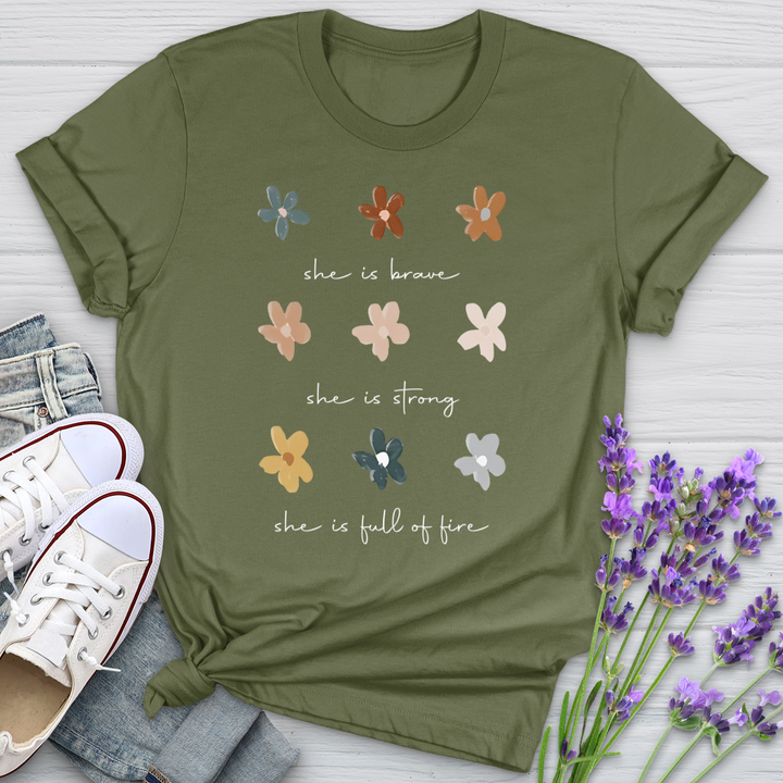 She Is Brave Flower Pattern Softstyle Tee