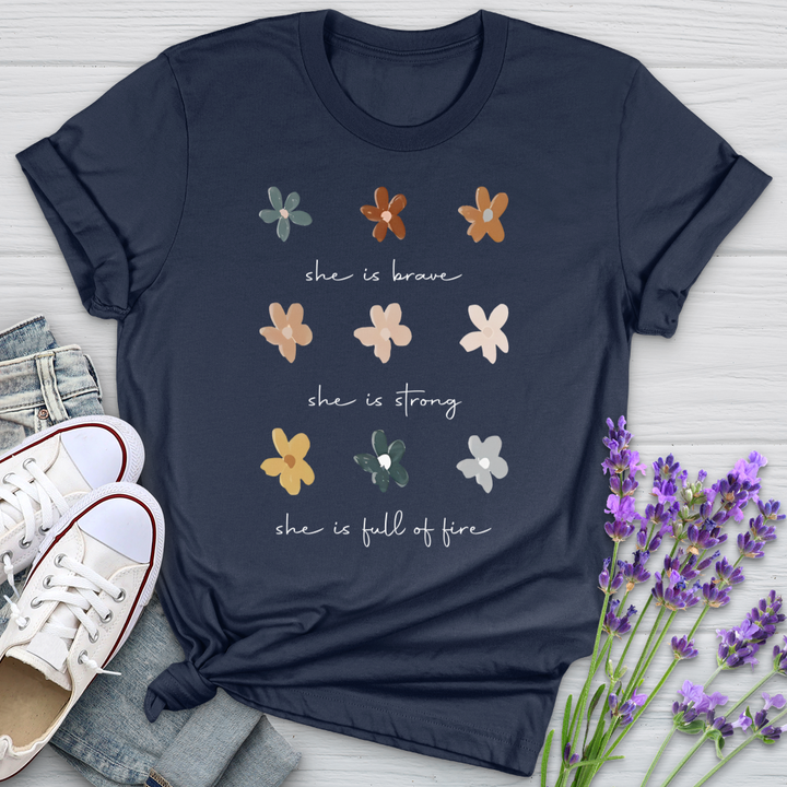 She Is Brave Flower Pattern Softstyle Tee