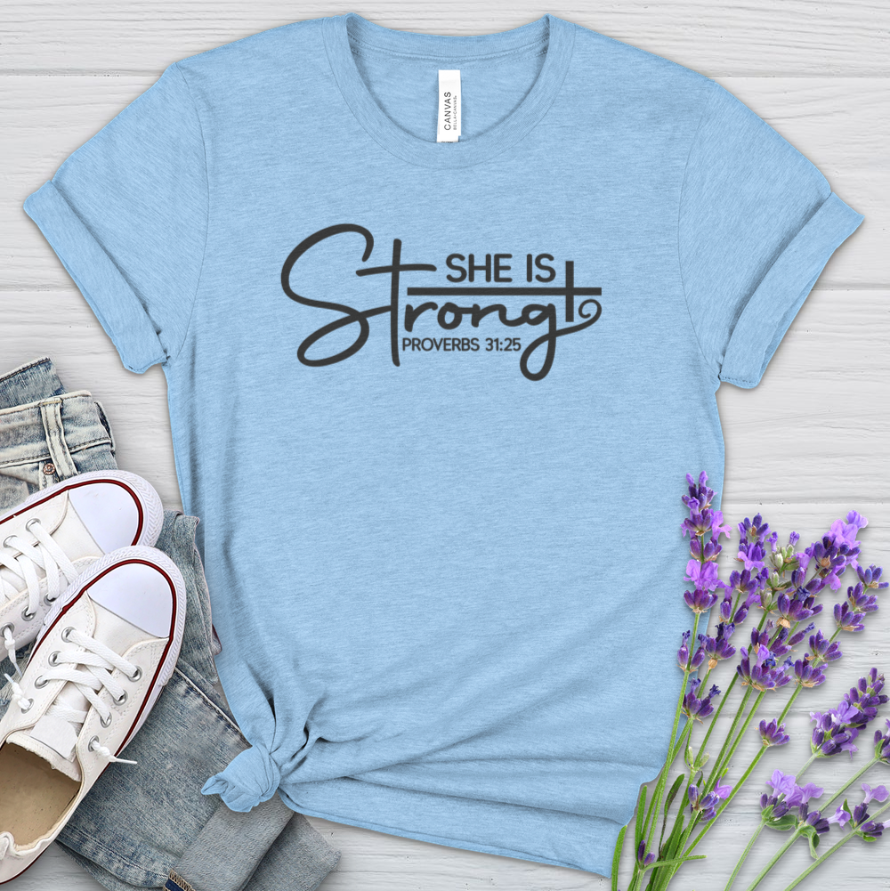 She Is Strong Cross Heathered Tee