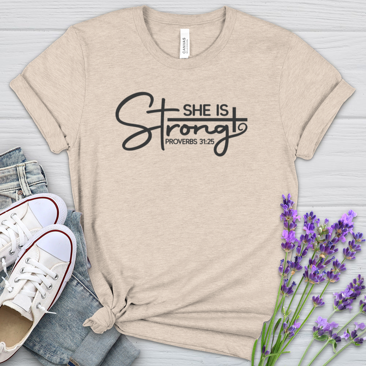 She Is Strong Cross Heathered Tee