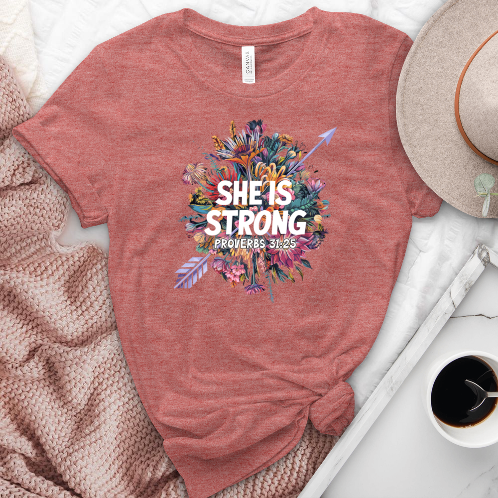 She Is Strong Heathered Tee