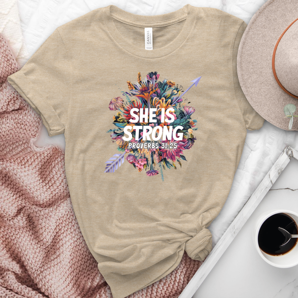 She Is Strong Heathered Tee