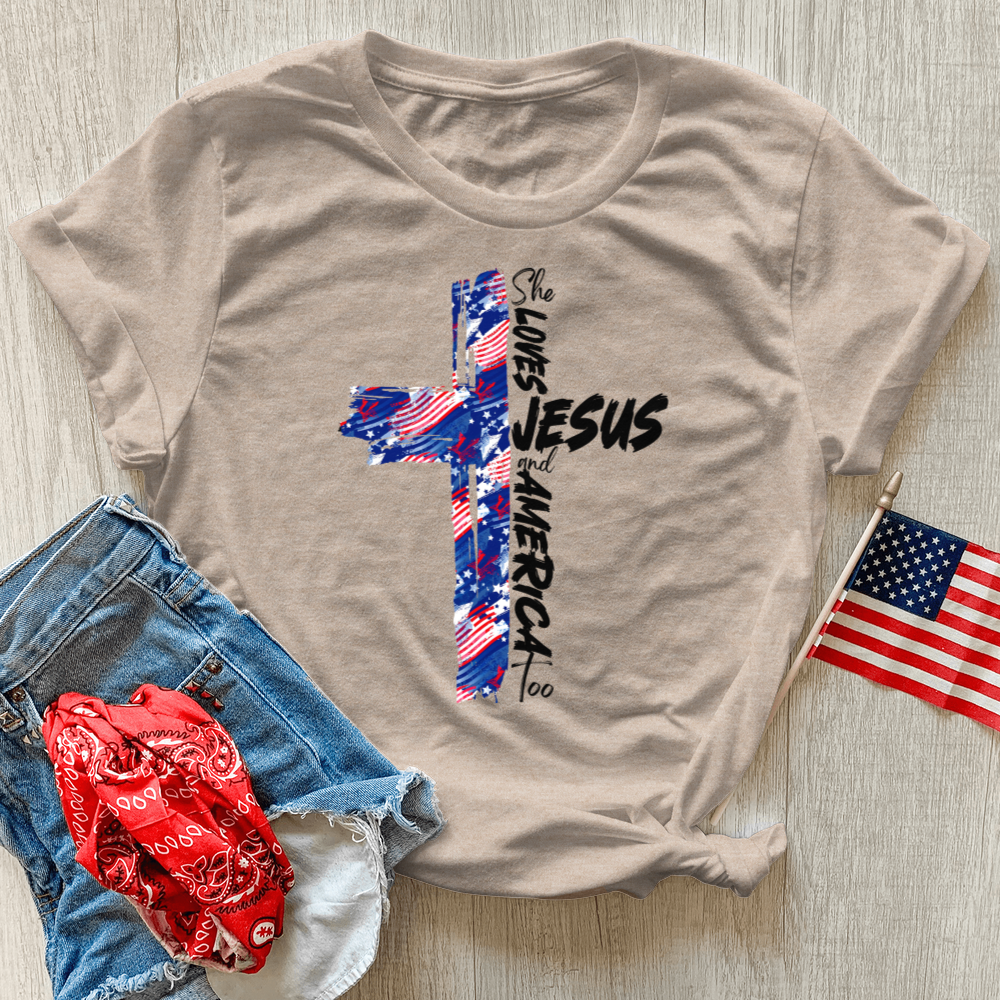 She Loves Jesus And America Too Flag Heathered Tee