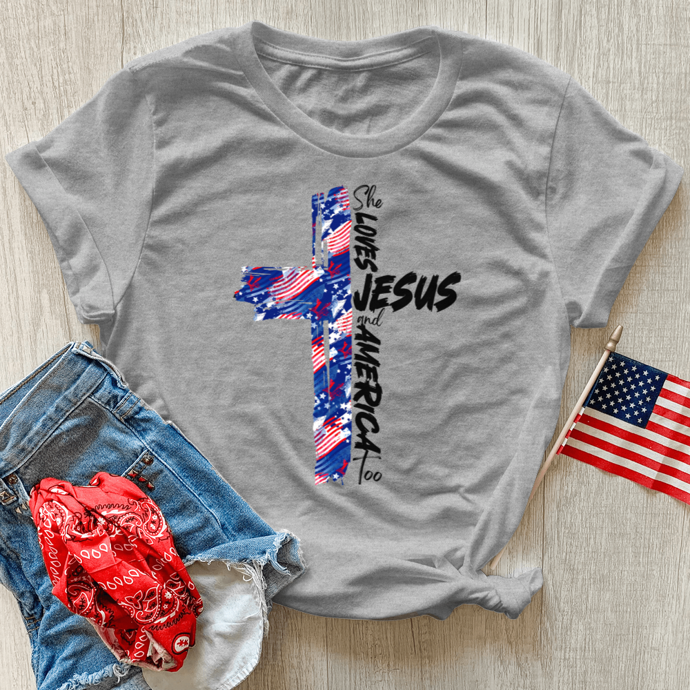 She Loves Jesus And America Too Flag Heathered Tee