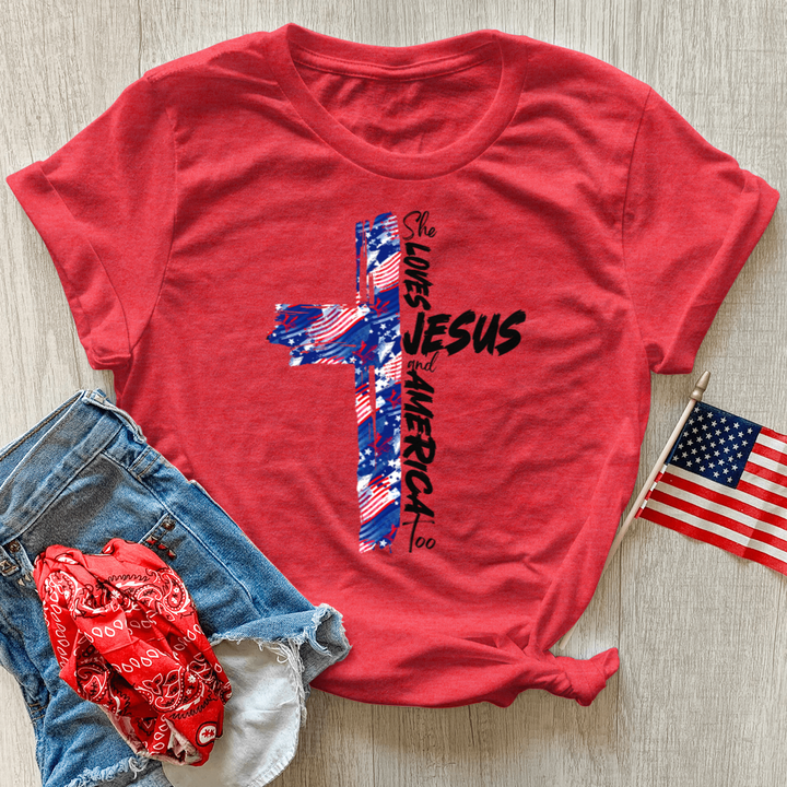 She Loves Jesus And America Too Flag Heathered Tee