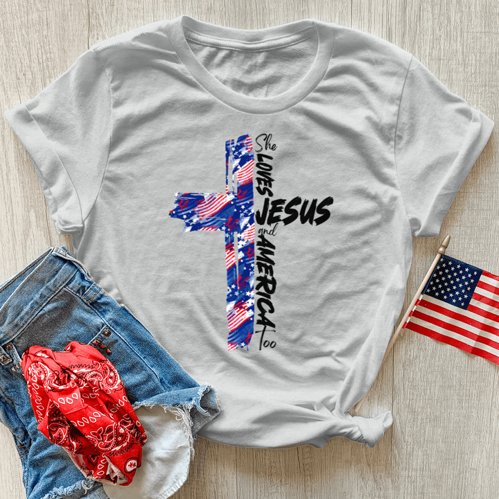 She Loves Jesus And America Too Flag Heathered Tee