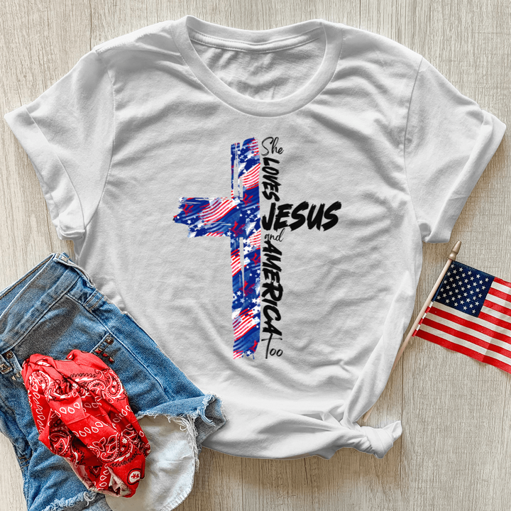 She Loves Jesus And America Too Flag Heathered Tee