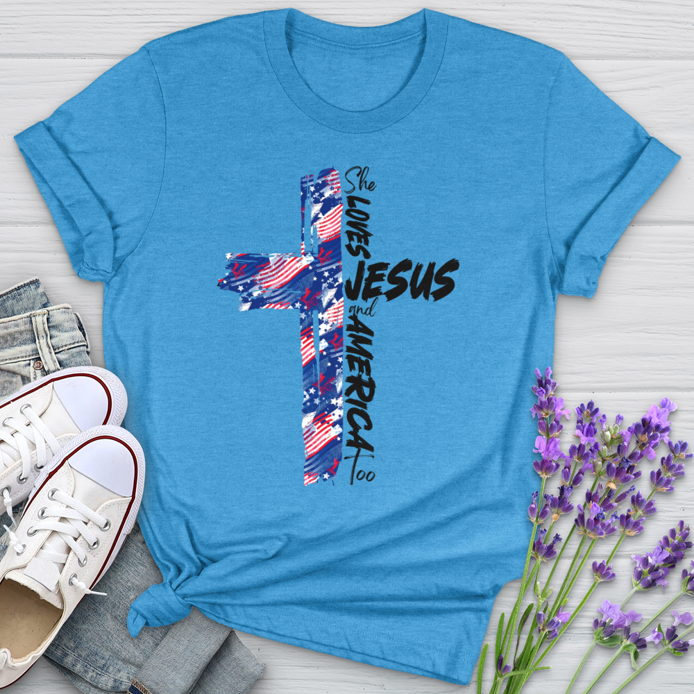 She Loves Jesus And America Too Flag Softstyle Tee