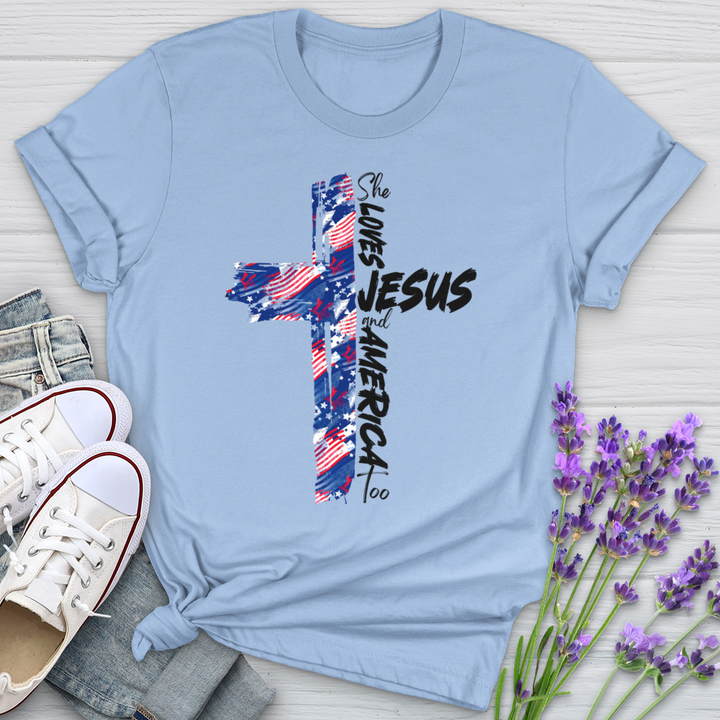 She Loves Jesus And America Too Flag Softstyle Tee