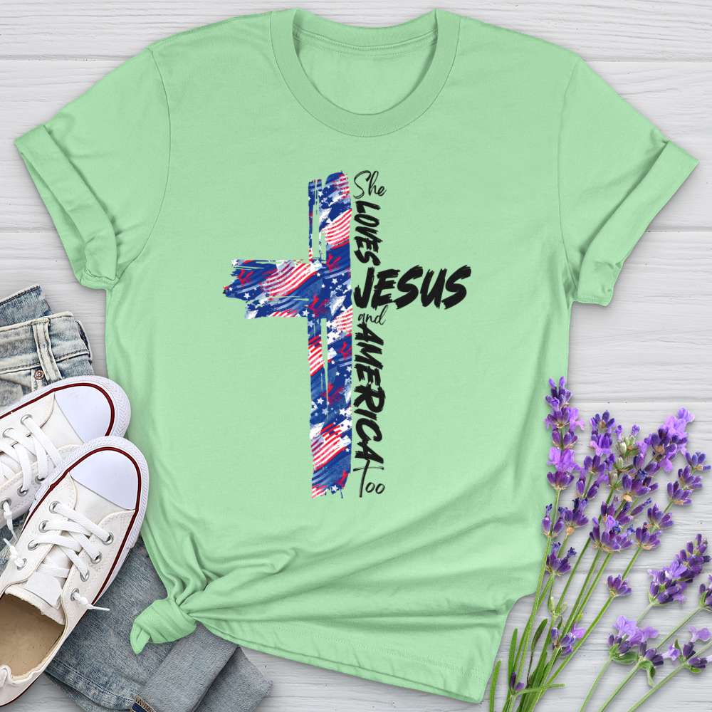 She Loves Jesus And America Too Flag Softstyle Tee