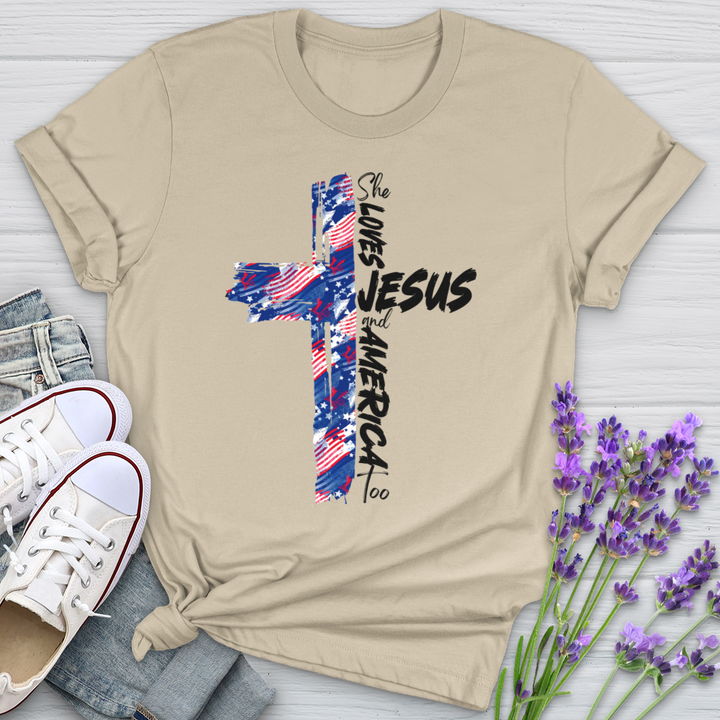 She Loves Jesus And America Too Flag Softstyle Tee