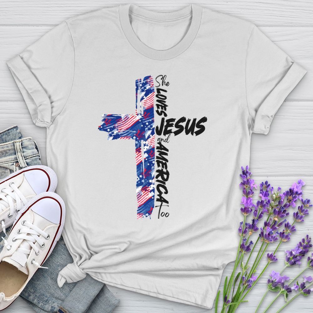 She Loves Jesus And America Too Flag Softstyle Tee