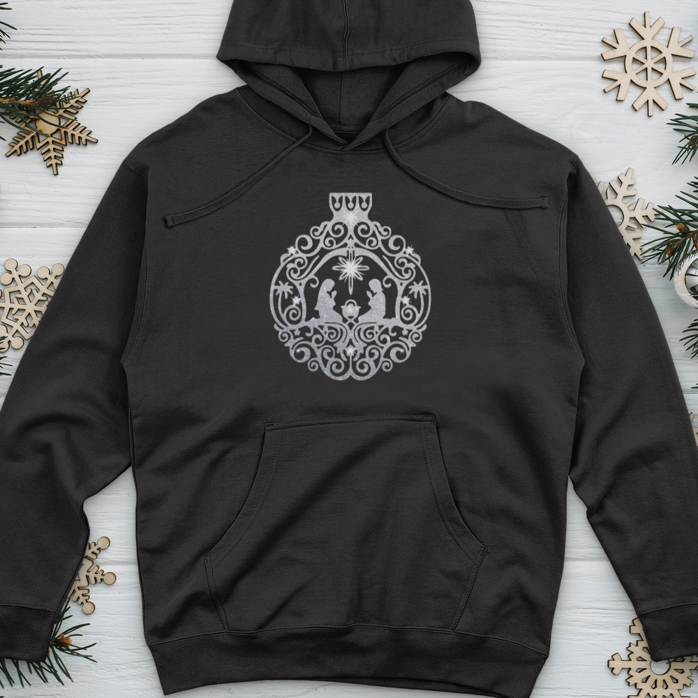 Silver Nativity Scene Ornament Midweight Hooded Sweatshirt