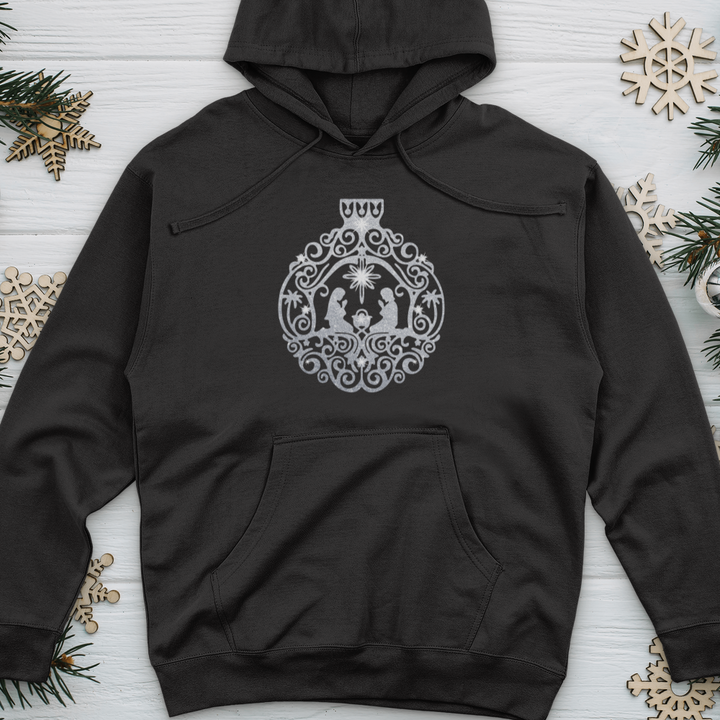 Silver Nativity Scene Ornament Midweight Hooded Sweatshirt