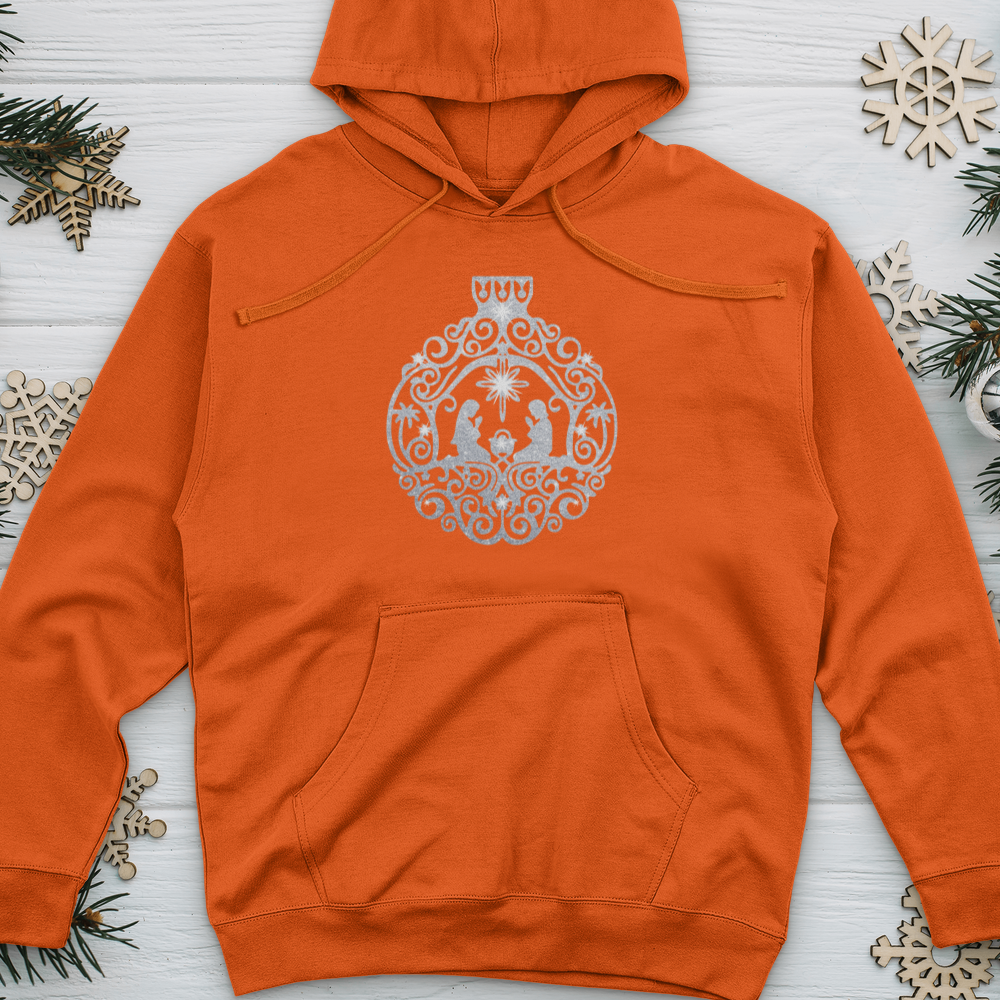 Silver Nativity Scene Ornament Midweight Hooded Sweatshirt