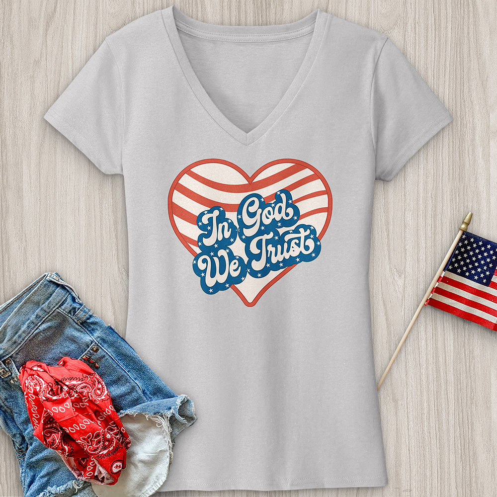 In God We Trust Wavy Heart V-Neck Tee