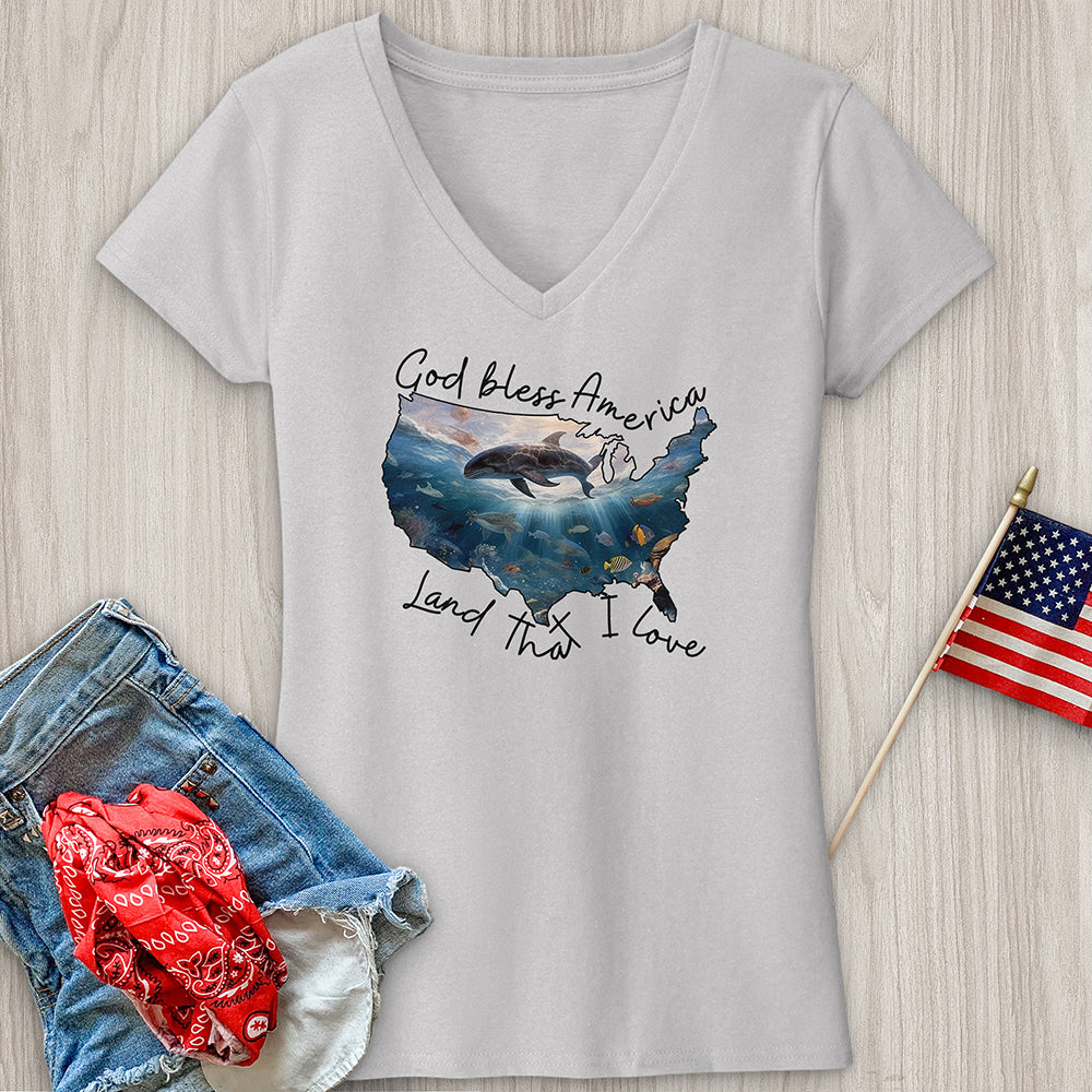 Loves Her Mama America and Jesus V-Neck Tee