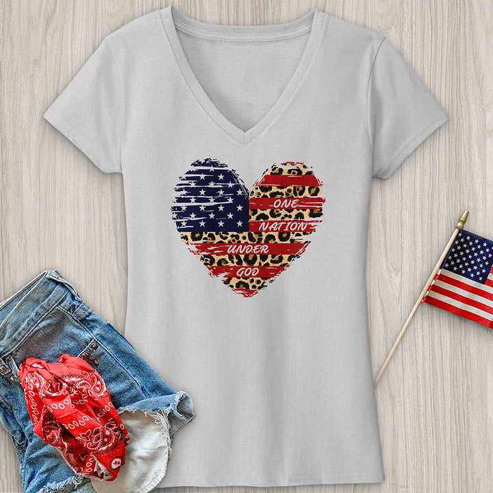 One Nation Leopard Heart V-Neck Tee