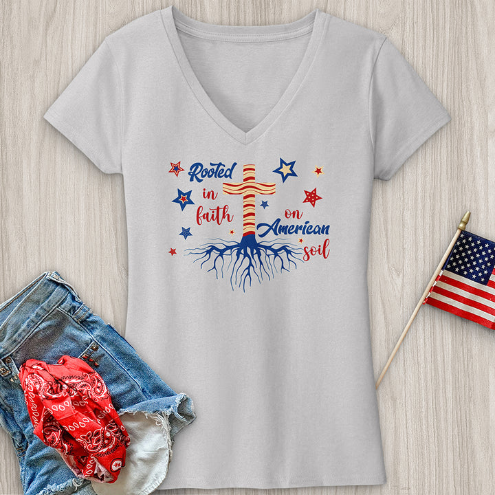 Rooted In Faith American Soil V-Neck Tee