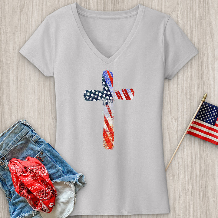 Red White Blue Cross V-Neck Tee