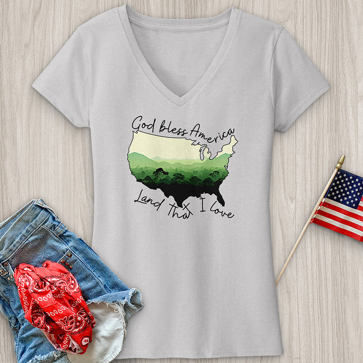 God Bless Rainforest Variation V-Neck Tee