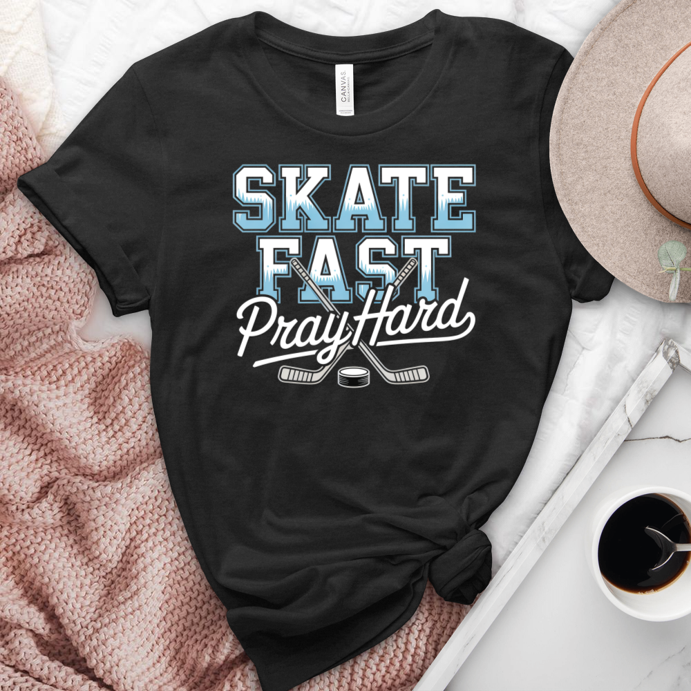 Skate Fast Pray Hard Hockey Heathered Tee