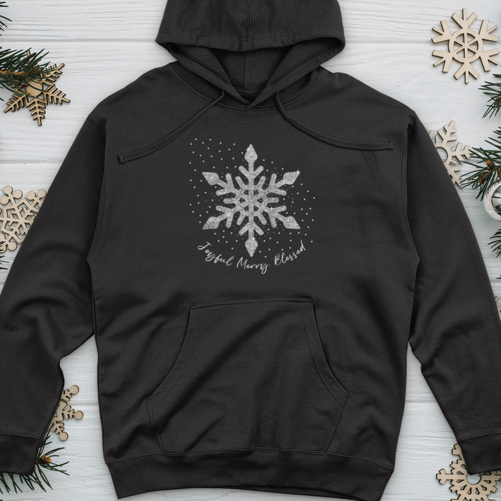 Snowflake Silver Glitter Midweight Hooded Sweatshirt