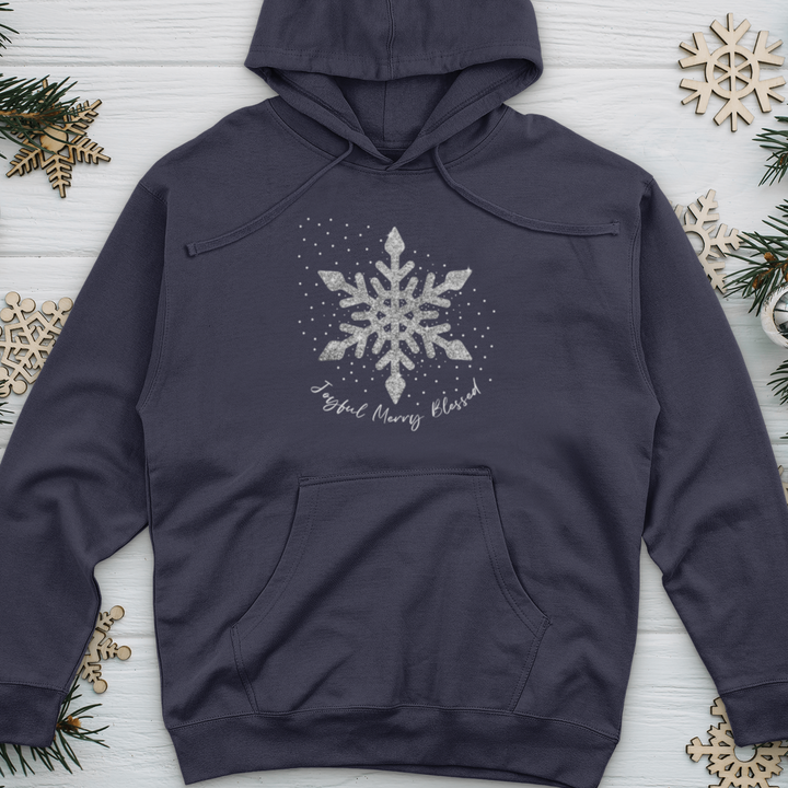 Snowflake Silver Glitter Midweight Hooded Sweatshirt