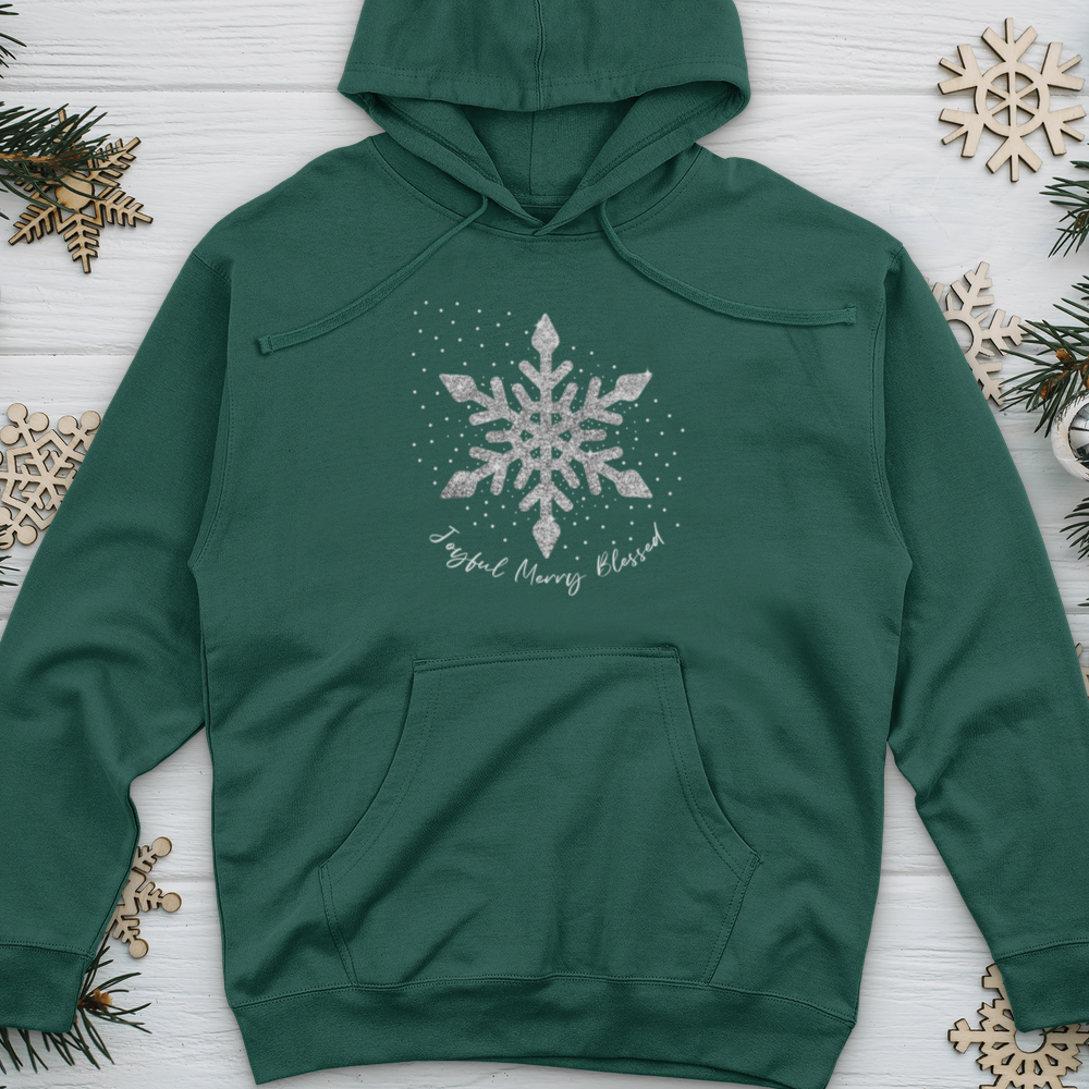 Snowflake Silver Glitter Midweight Hooded Sweatshirt